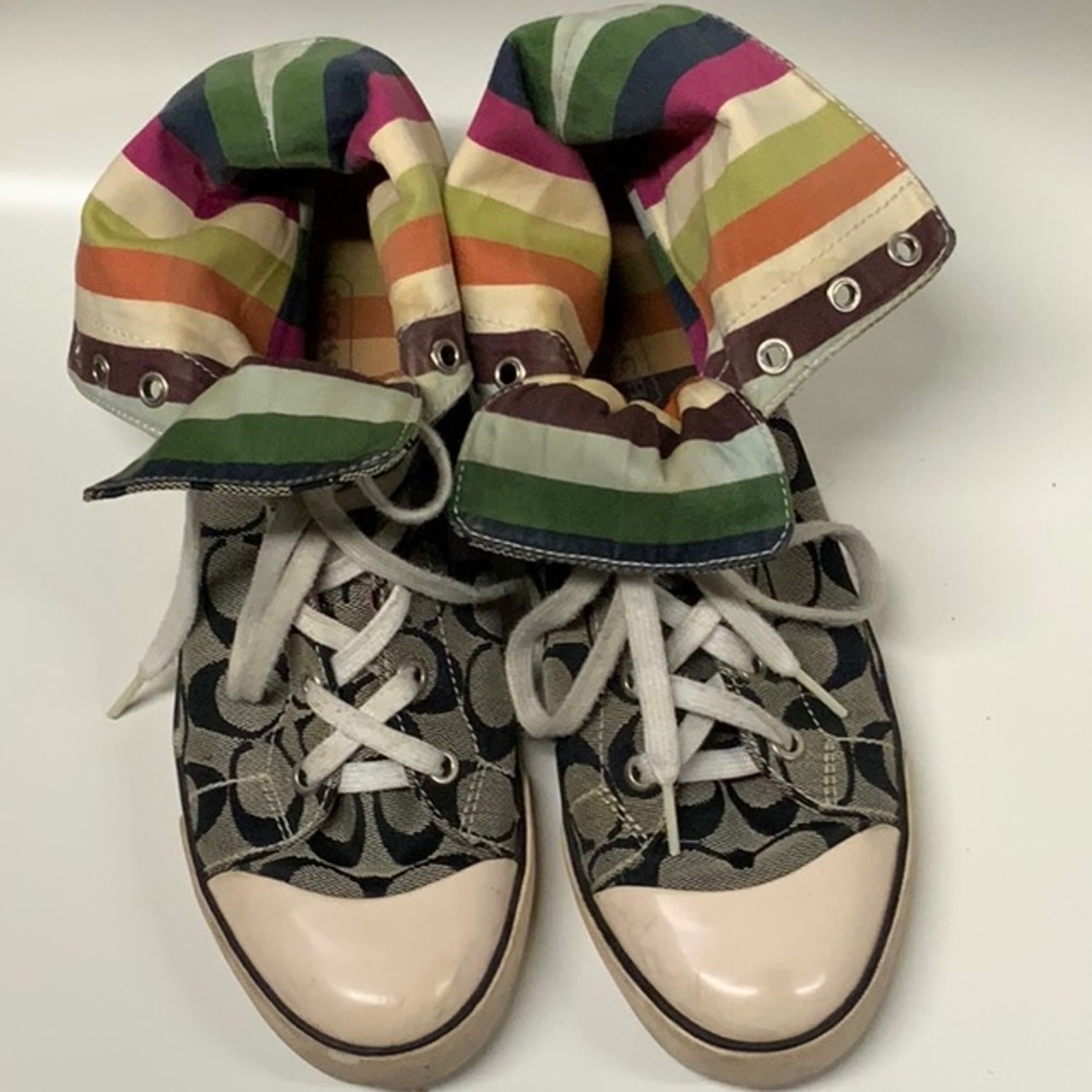 Coach Logo Canvas High Top Bonney Sneakers